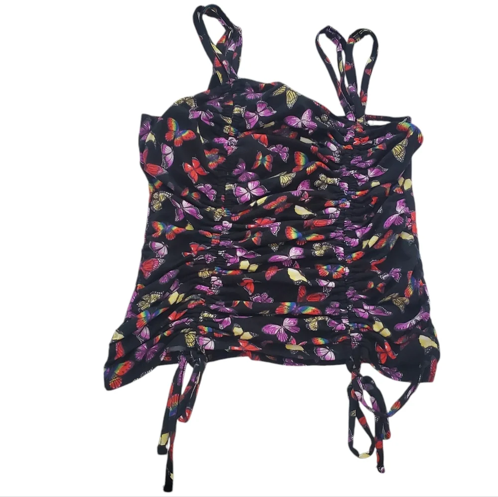 NoBo Juniors Black Soot‎ Double Ruched Tank Top MED (7-9)